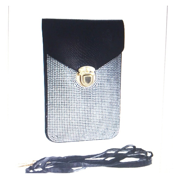 Black Rhinestone Diamond Pattern Phone Crossbody Bag
